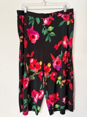 Susan Graver Black Floral Pull-On Capris - Red, Pink, Green